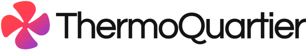 Logo von ThermoQuartier mit einem pink-violetten vierblättrigen Kleeblatt.