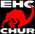 Black background with "EHC" in white at the top, a red bull preparing to charge, and "CHUR" in white at the bottom.
