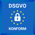 AMDEOM Datenschutz (DSGVO): DSGVO KONFORM: Weißes Vorhängeschloss umgeben von einem Kreis gelber Sterne auf blauem Hintergrund.