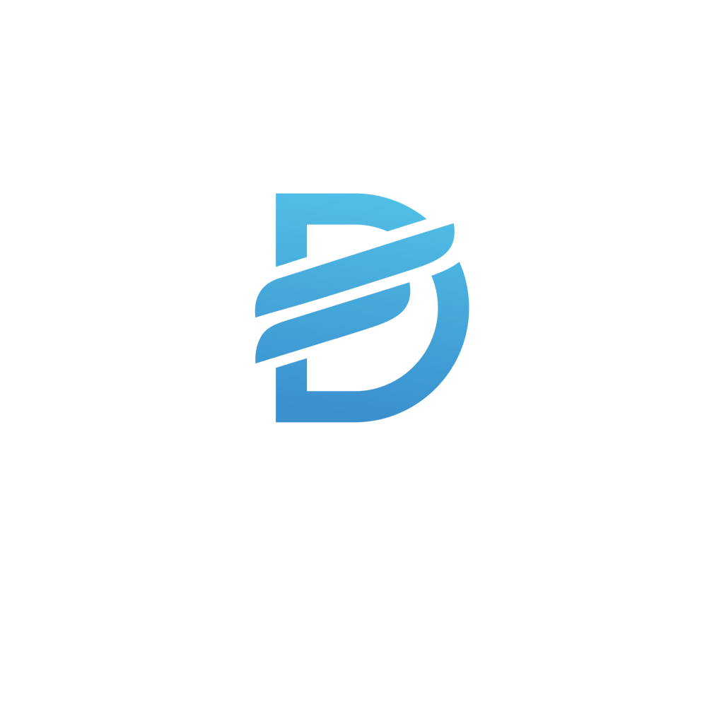Dubai Finance Logo mit stilisiertem blauen "D" und weißem Text "DUBAI FINANCE".