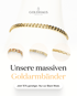 Goldarmband auf weißem Hintergrund mit drei weiteren Armbändern, Text: "Goldhaus Collection Unsere massiven Goldarmbänder Jetzt 15% günstiger. Nur zur Black Week."