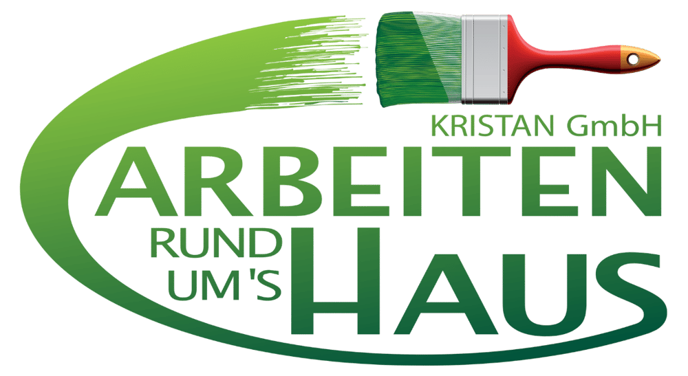 Grün-weißes Logo: Pinsel mit Farbspritzer und Text "KRISTAN GmbH ARBEITEN RUND UM'S HAUS".
