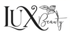 Logo mit den Wörtern "LUX" in Großbuchstaben und "Beauty" in Schreibschrift, verziert mit Blättern.