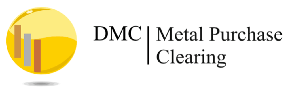 DMC Metal Purchase Clearing Logo mit einer gelben Kugel und drei vertikalen Balken.