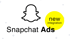 Snapchat Ads Logo mit Hinweis auf neue Integration in gelbem Kreis.