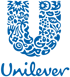 Blaues Unilever-Logo mit stilisiertem "U" aus kleinen Symbolen und dem Wort "Unilever" darunter.