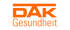 DAK Gesundheit Logo in Orange auf grünem Hintergrund.
