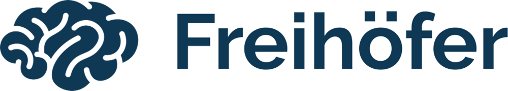 Blaues Gehirn-Symbol links neben dem Schriftzug "Freihöfer".