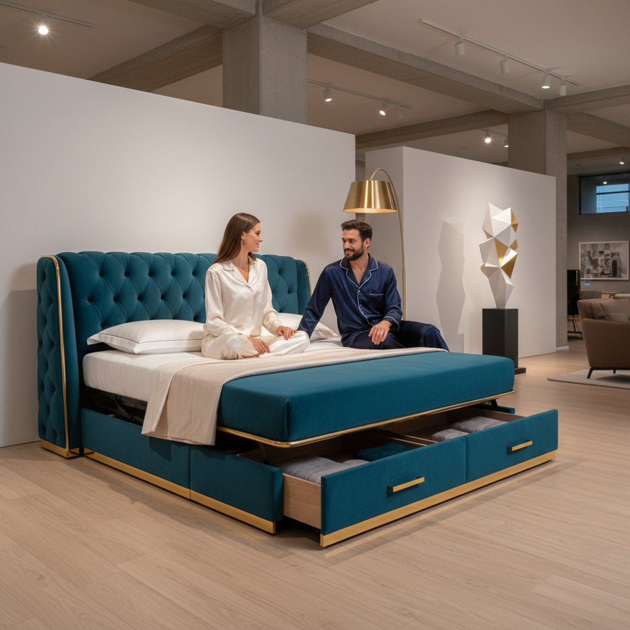 Teal Velvet Sofa Cum Bed