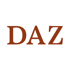 Brauner Text "DAZ" auf weißem Hintergrund.