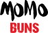 Schwarzer, handgeschriebener Text "MOMO" über rotem, fettgedrucktem Text "BUNS".