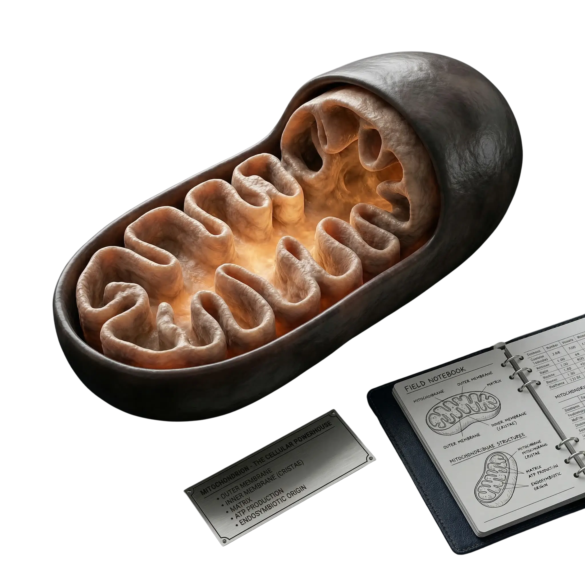 Hochauflösendes 3D-Modell eines Mitochondriums, dem Kraftwerk der Zelle, zur Visualisierung der Fettverbrennung