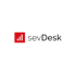 sevDesk Logo: Rotes Quadrat mit drei weißen Balken, darunter der Text "sevDesk".