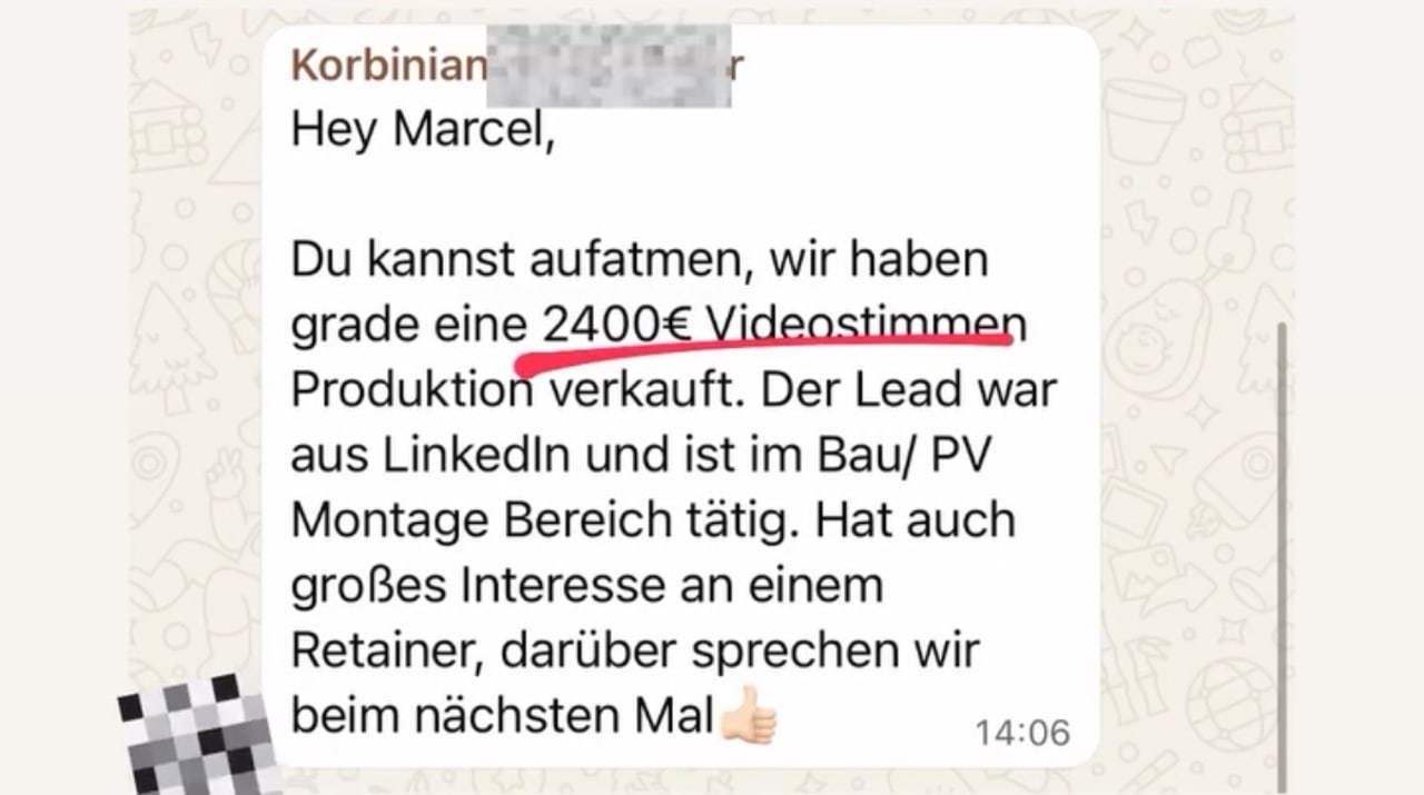 Kundenergebnis: 33.600 € Retainer, deal closed