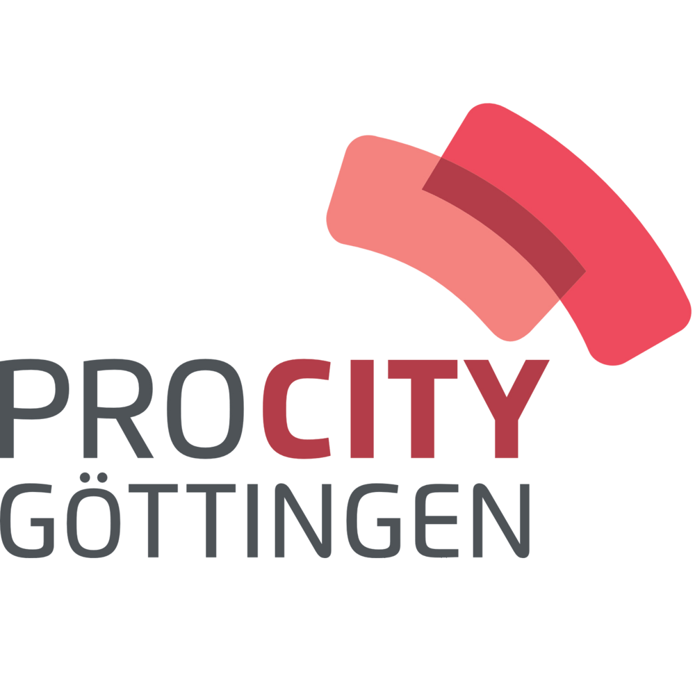 ProCity Göttingen logo with red and pink overlapping shapes above dark gray text.