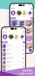 Zwei nebeneinander liegende iPhones zeigen die Grocely-App; eines im Kachel-Layout, das andere in Listenansicht mit Rosmarin, Melone und Bananen.
