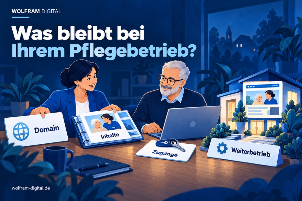 Was bleibt bei Ihrem Pflegebetrieb?. Domain. Inhalte. Zugänge. Weiterbetrieb