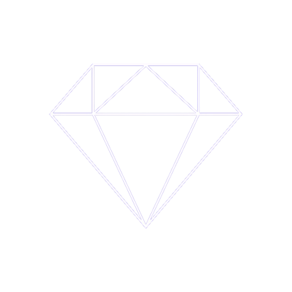 Weißer Umriss eines geschliffenen Diamanten auf dunkelgrünem Hintergrund.