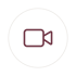 Dunkelrotes Videokamera-Symbol in einem Kreis auf schwarzem Hintergrund.