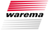 Rotes und graues Streifenmuster über und unter dem schwarzen Text "warema" auf grünem Hintergrund.