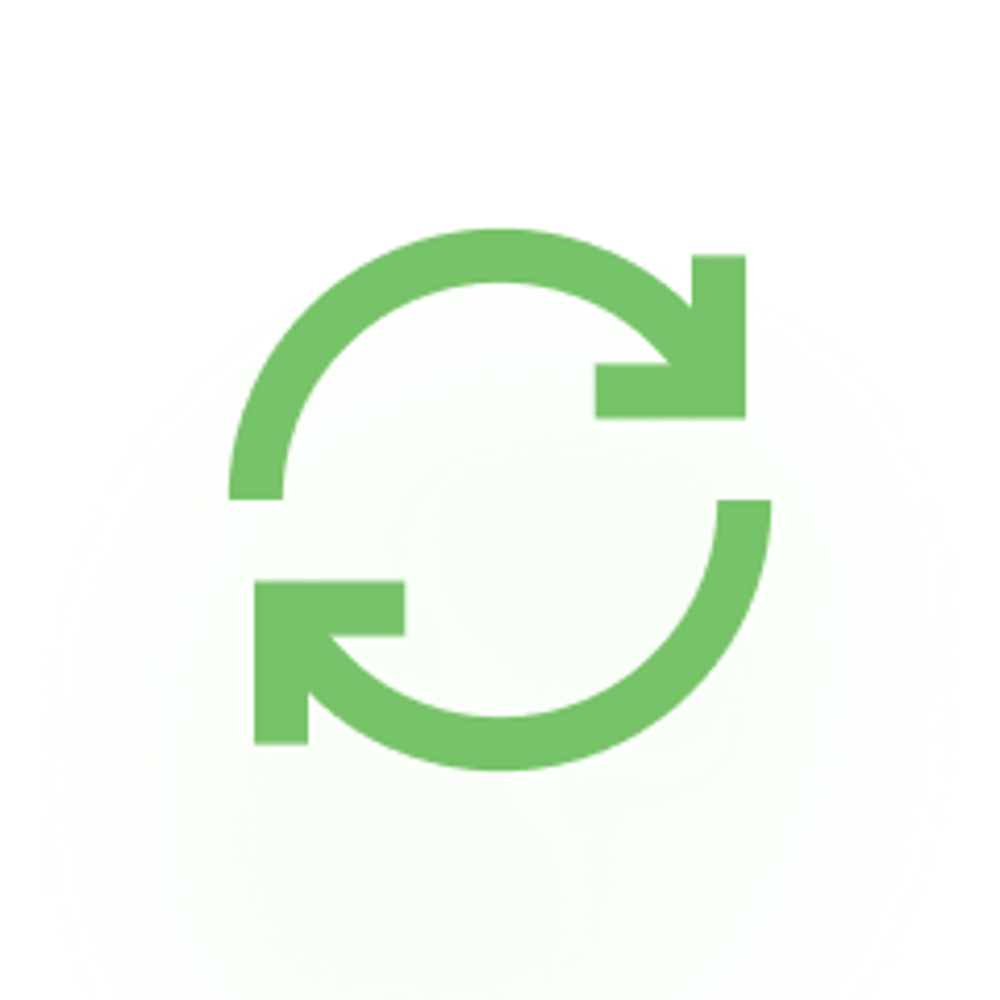 Grünes Symbol mit zwei Pfeilen, die einen Kreis bilden und in entgegengesetzte Richtungen zeigen.