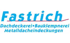 Fastrich Dachdeckerei Bauklempnerei Metalldacheindeckungen Logo in Blau mit roter Unterstreichung.