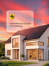 Modernes Haus mit Solarpaneelen auf dem Dach und Text "Solaroffensive Stuttgart PV-Förderung" und Wappen.
