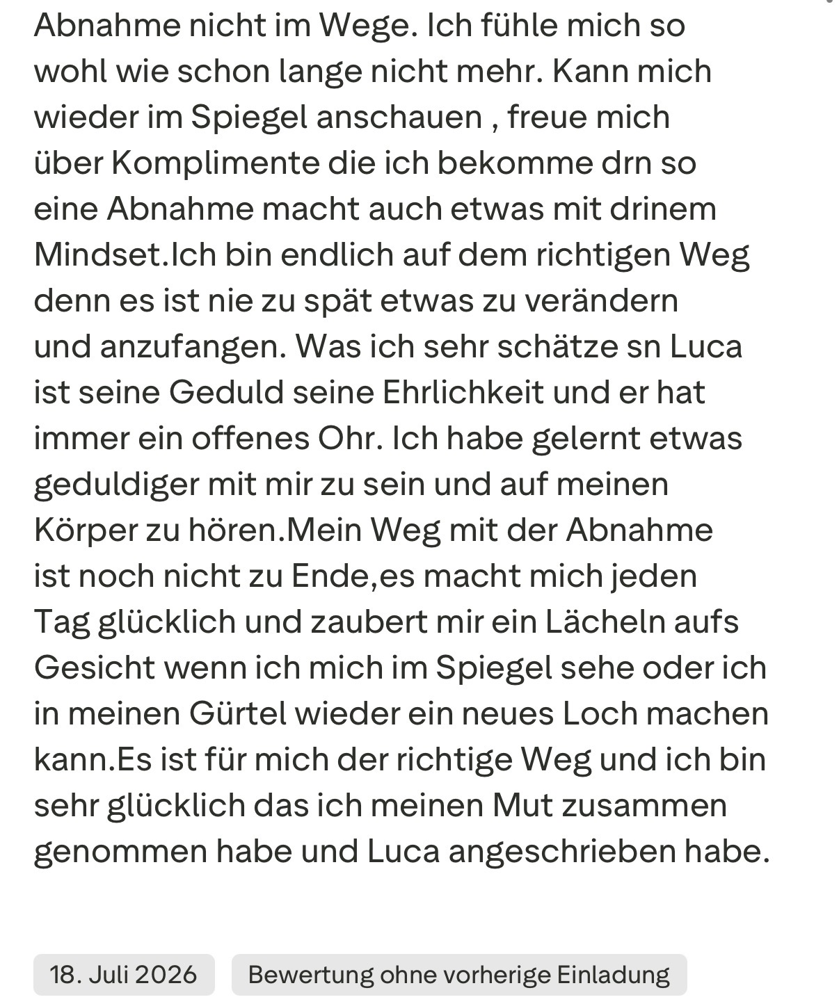 Nachricht einer Kundin