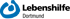 Blaues Logo der Lebenshilfe Dortmund mit geschwungenem Symbol und Text "Lebenshilfe Dortmund".