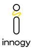 Innogy Logo: Schwarzer Buchstabe "i" mit gelber Zickzacklinie und Text "innogy".
