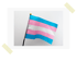 Transgender-Flagge mit horizontalen Streifen in Hellblau, Rosa und Weiß auf weißem Hintergrund.
