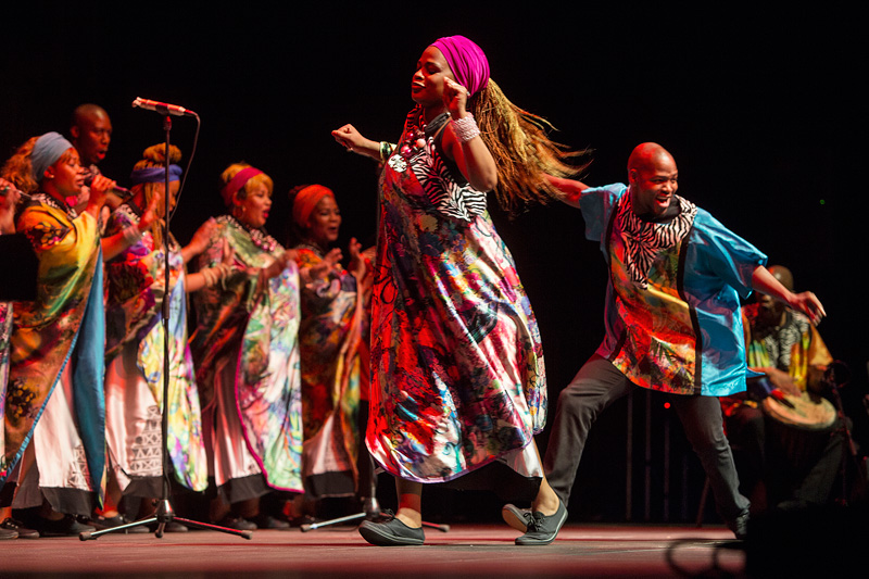 Soweto Gospel Choir in traditional costume at the Helmut List Halle, Voices of Spirit 2014, Graz