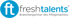 Logo: „ft freshtalents – Branchenpartner des Pflegemarktes“ mit blauem „ft“-Kreis und blauer „talents“-Schrift.