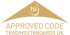 Gold "APPROVED CODE TRADINGSTANDARDS.UK" logo on a dark green background.