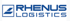 Logo von Rhenus Logistics mit blauem Text und einem stilisierten "R" in einem Quadrat.