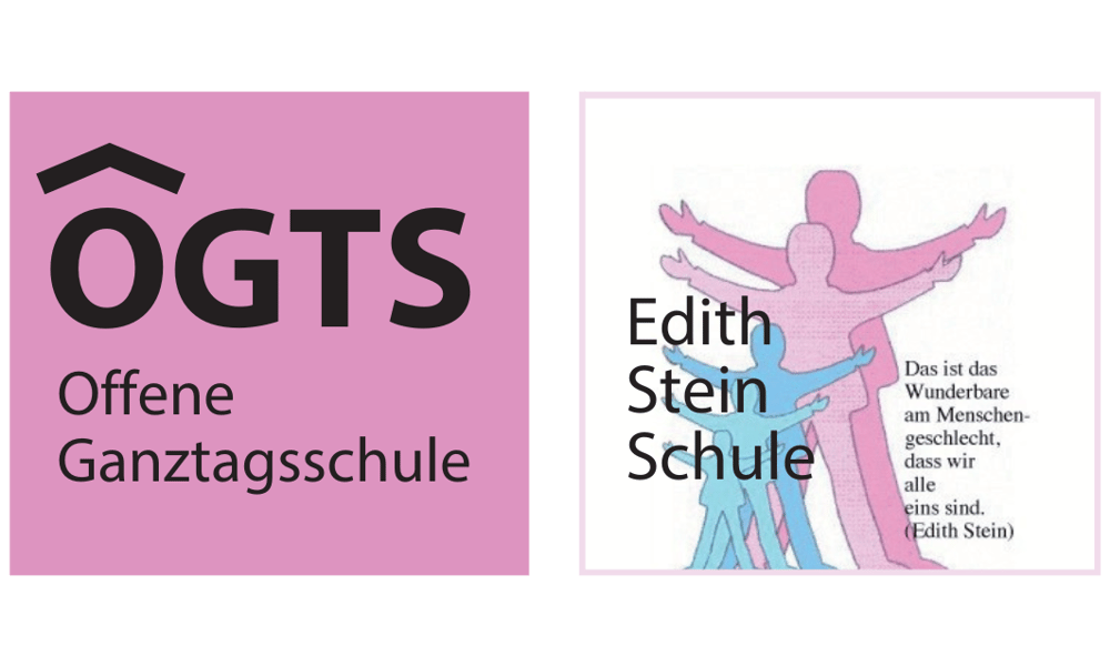 Logo "OGTS Offene Ganztagsschule" und Edith-Stein-Schule mit stilisierten Personen.
