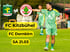 Fußballspieler in grünem Trikot auf dem Spielfeld mit Text: FC Kitzbühel gegen FC Dornbirn am Samstag, den 21.03.
