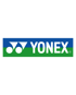 Yonex Logo mit weißem Schriftzug und Symbol auf blauem und grünem Hintergrund.