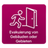 Piktogramm: Person läuft aus offener Tür, Text "Evakuierung von Gebäuden oder Gebieten" darunter - Katastrophenschutz-Software Notfall- und Krisenmanager (NKM®).
