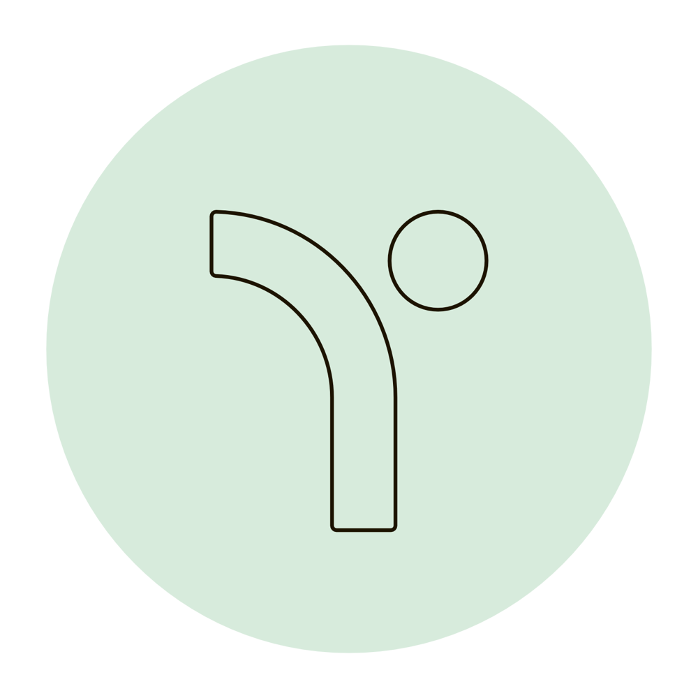 Stilisiertes schwarzes Logo, das einen stilisierten menschlichen Körper und Kopf in einem hellgrünen Kreis darstellt.