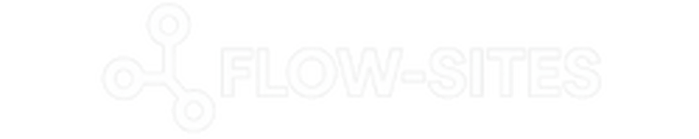 Logo mit einem stilisierten Molekülsymbol und dem Text "FLOW-SITES" in Weiß auf grünem Hintergrund.