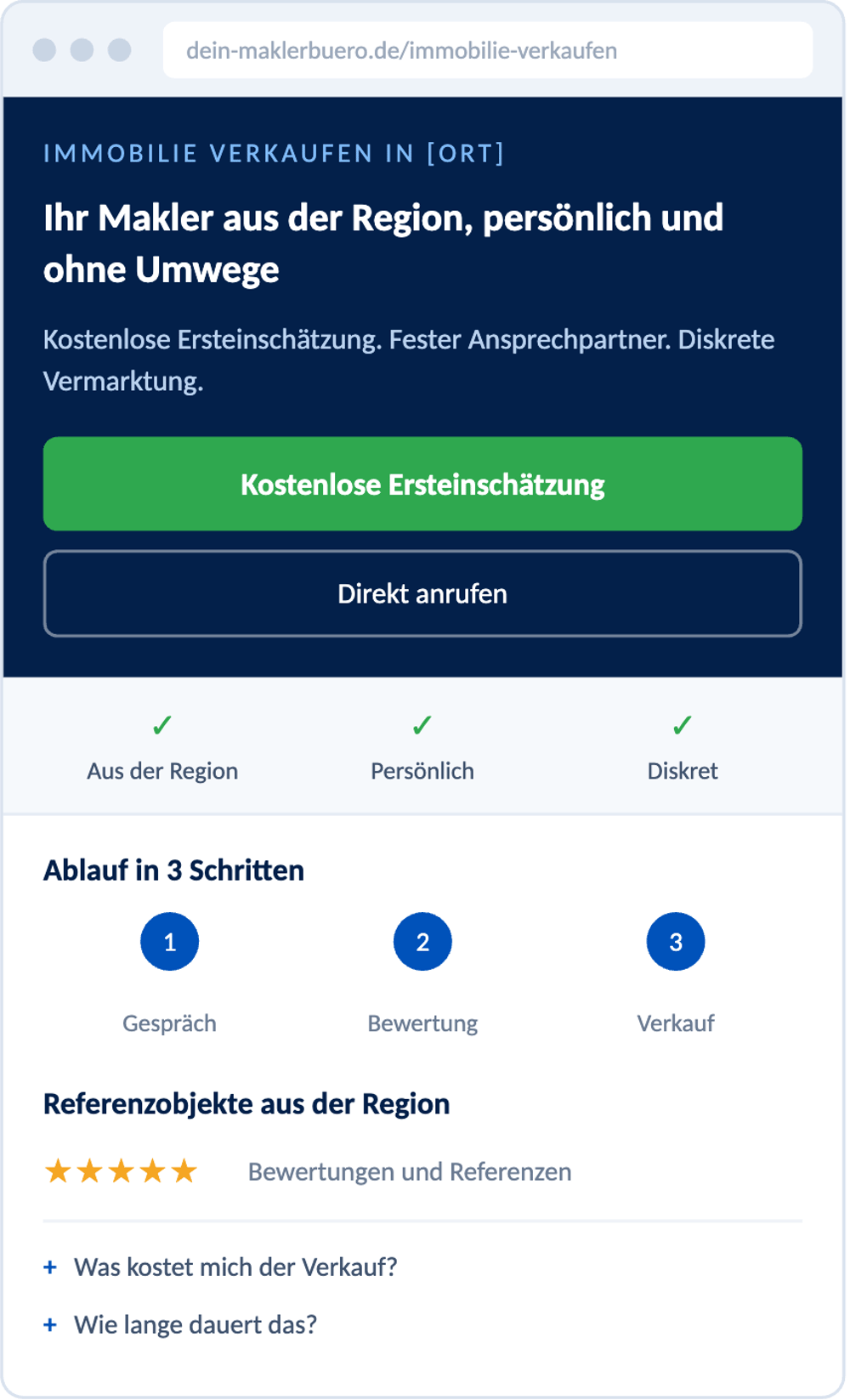 Aufbau der Landingpage für Immobilienverkäufer