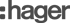 Graues Hager-Logo auf dunkelgrünem Hintergrund.