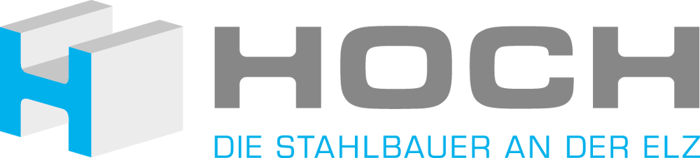 Logo: H HOCH DIE STAHLBAUER AN DER ELZ, mit stilisiertem H als Träger.