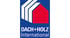 Logo der DACH+HOLZ International mit rotem Haus und weißen Dächern auf blauem Hintergrund.