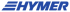 Blauer HYMER-Schriftzug auf dunkelgrünem Hintergrund.