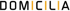 Schriftzug "DOMICILIA" in grauer Outline-Schrift; die Buchstaben "I" sind orangefarben.