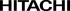 Schriftzug "HITACHI" in schwarzer Großschrift auf dunkelgrünem Hintergrund.