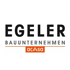 Egelar Bauunternehmen acasa Logo mit schwarzem Text und orangefarbener Linie.