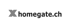 Logo von homegate.ch mit einem grauen "X" und dem schwarzen Text "homegate.ch" auf dunkelgrünem Hintergrund.
